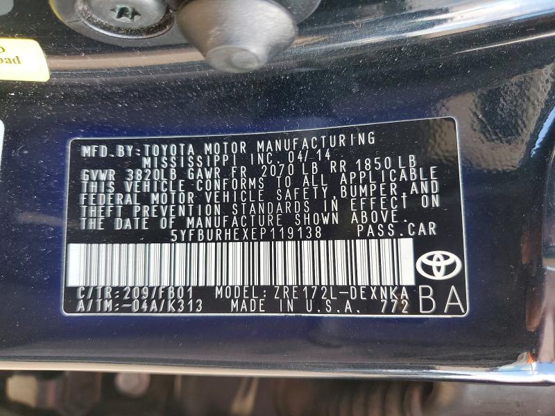 69911156 :رقم المزاد ، 5YFBURHEXEP119138 vin ، 2014 Toyota Corolla مزاد بيع