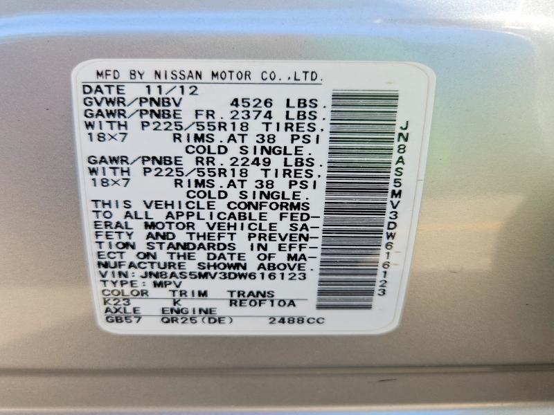68812716 :رقم المزاد ، JN8AS5MV3DW616123 vin ، 2013 Nissan Rogue مزاد بيع