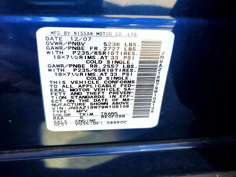 Aukcja sprzedaży 2009 Nissan Murano, vin: JN8AZ18W79W108106, numer aukcji: 68258316