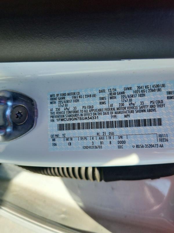 Aukcja sprzedaży 2025 Ford Escape, vin: 1FMCU9GN7SUA54331, numer aukcji: 66927456