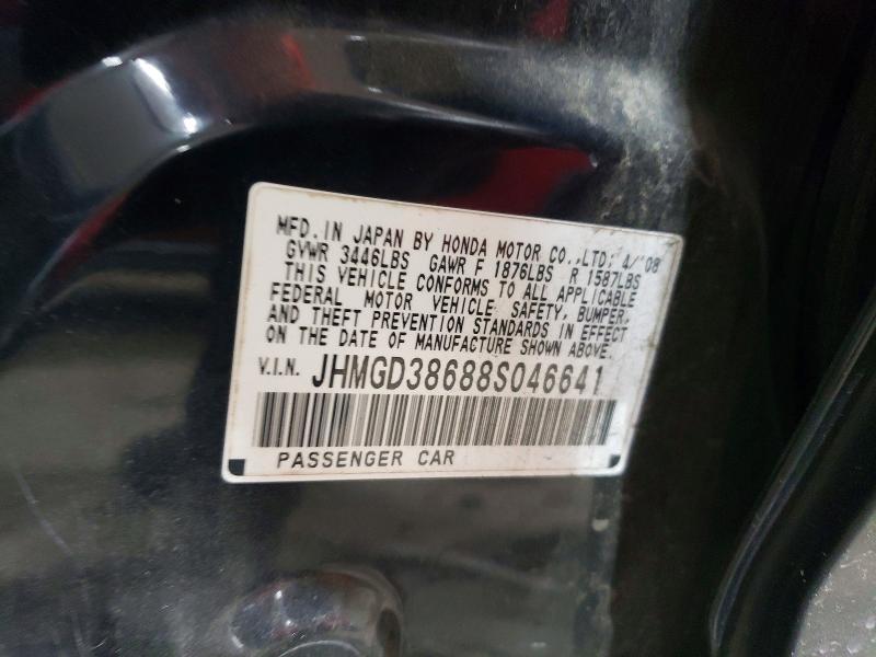 69192356 :رقم المزاد ، JHMGD38688S046641 vin ، 2008 Honda Fit مزاد بيع