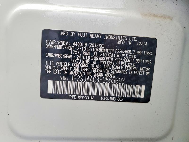 Aukcja sprzedaży 2015 Subaru Forester, vin: JF2SJAAC3FG559693, numer aukcji: 69048086