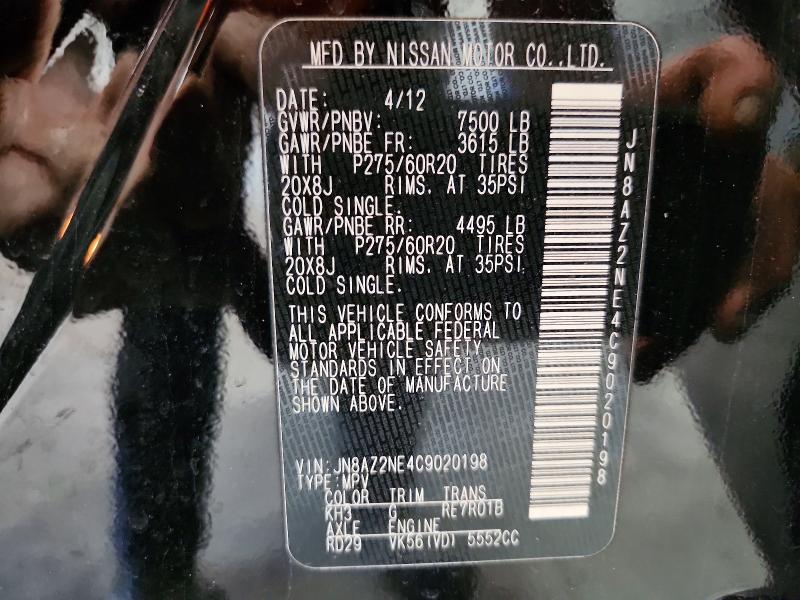 Aukcja sprzedaży 2012 Infiniti Qx56, vin: JN8AZ2NE4C9020198, numer aukcji: 68874196