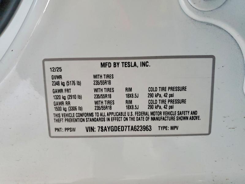 67354556 :رقم المزاد ، 7SAYGDED7TA623963 vin ، 2026 Tesla Model Y مزاد بيع