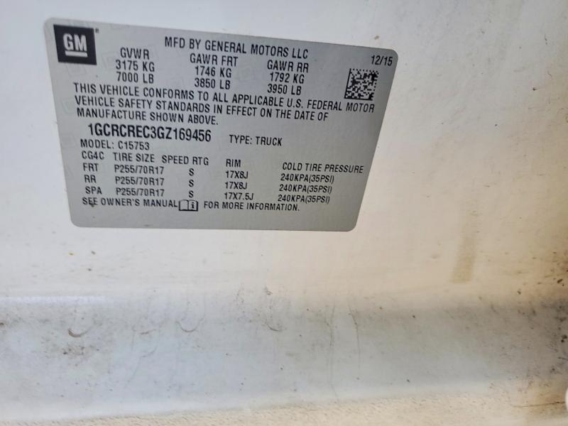 Продажа на аукционе авто 2016 Chevrolet Silverado, vin: 1GCRCREC3GZ169456, номер лота: 68993656