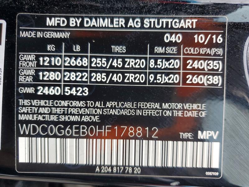 Aukcja sprzedaży 2017 Mercedes-benz Glc, vin: WDC0G6EB0HF178812, numer aukcji: 66564786