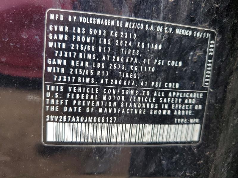 Aukcja sprzedaży 2018 Volkswagen Tiguan, vin: 3VV2B7AX0JM068127, numer aukcji: 69110656