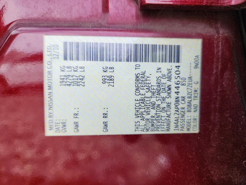 2011 Nissan Altima მანქანა იყიდება აუქციონზე, vin: 1N4AL2AP0BN446504, აუქციონის ნომერი: 67564306