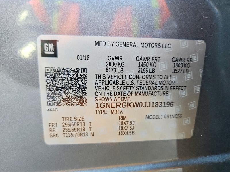 2018 Chevrolet Traverse მანქანა იყიდება აუქციონზე, vin: 1GNERGKW0JJ183196, აუქციონის ნომერი: 68336106
