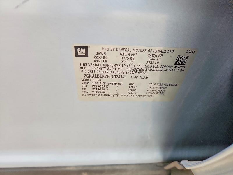 2015 Chevrolet Equinox მანქანა იყიდება აუქციონზე, vin: 2GNALBEK7F6162314, აუქციონის ნომერი: 69502816