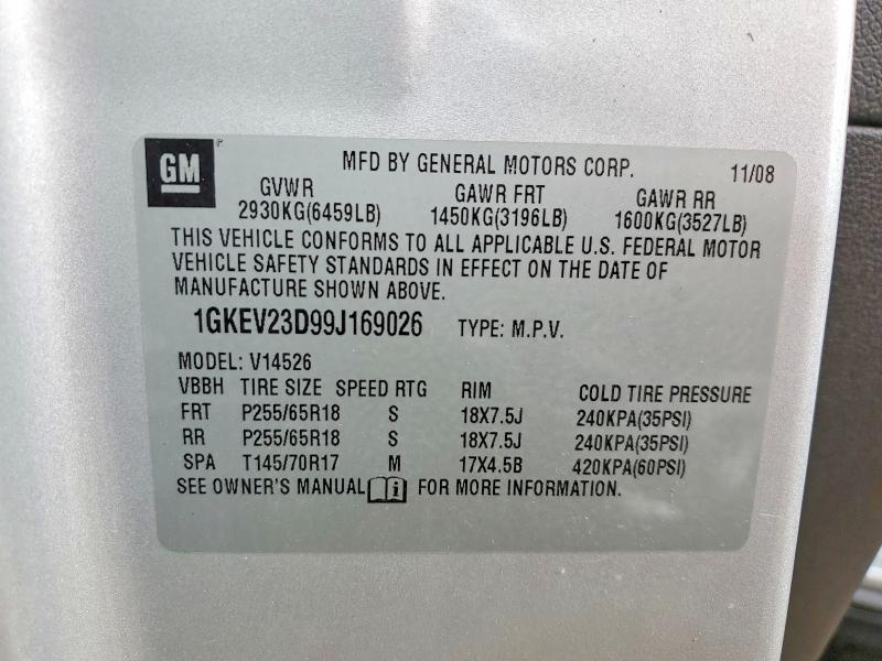 Aukcja sprzedaży 2009 Gmc Acadia, vin: 1GKEV23D99J169026, numer aukcji: 68774866