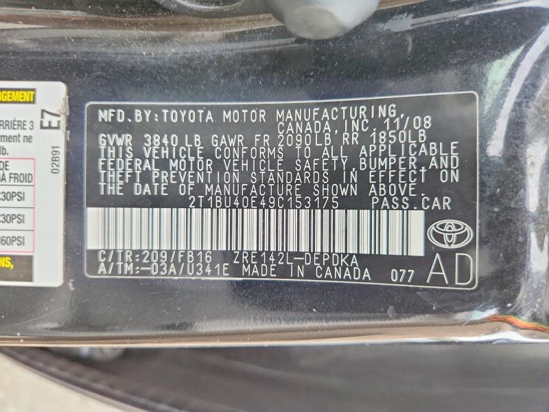 Aukcja sprzedaży 2009 Toyota Corolla, vin: 2T1BU40E49C153175, numer aukcji: 69626106
