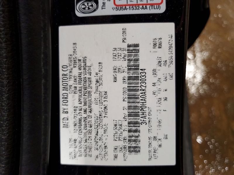 70230736 :رقم المزاد ، 3FAHP0HA0AR230334 vin ، 2010 Ford Fusion مزاد بيع