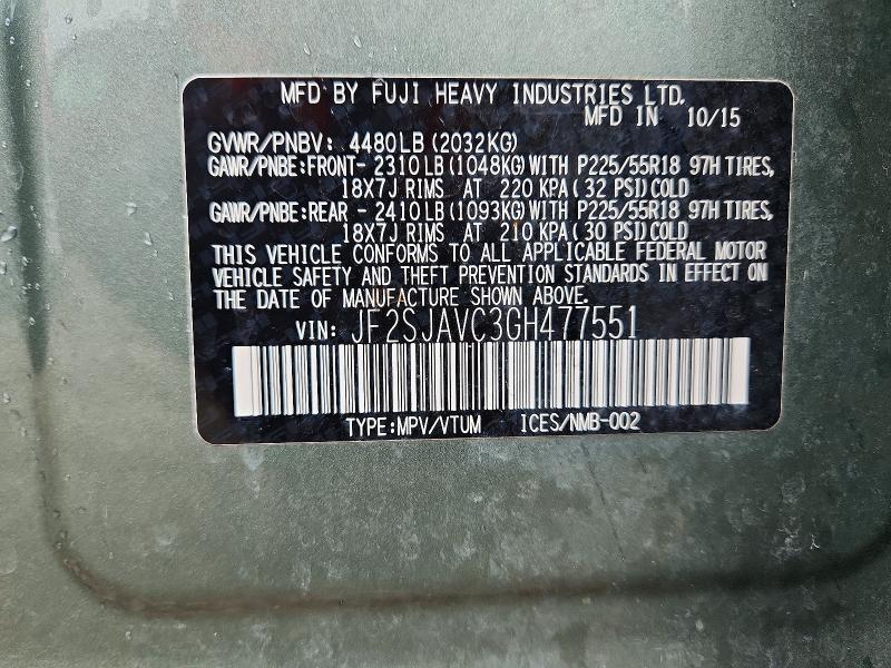 68223246 :رقم المزاد ، JF2SJAVC3GH477551 vin ، 2016 Subaru Forester مزاد بيع