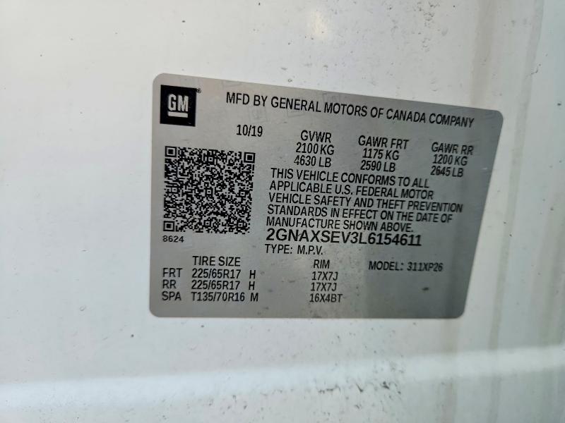 Продаж на аукціоні авто 2020 Chevrolet Equinox, vin: 2GNAXSEV3L6154611, номер лоту: 64069346
