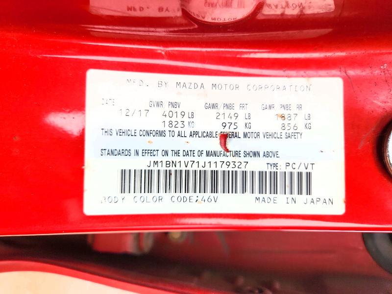 68415996 :رقم المزاد ، JM1BN1V71J1179327 vin ، 2018 Mazda 3 مزاد بيع
