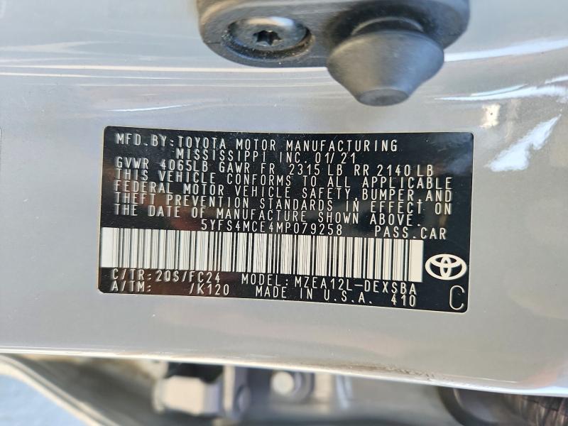 70141776 :رقم المزاد ، 5YFS4MCE4MP079258 vin ، 2021 Toyota Corolla مزاد بيع