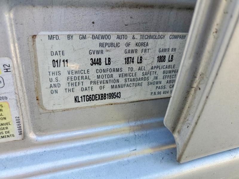 69336906 :رقم المزاد ، KL1TG6DEXBB199543 vin ، 2011 Chevrolet Aveo مزاد بيع
