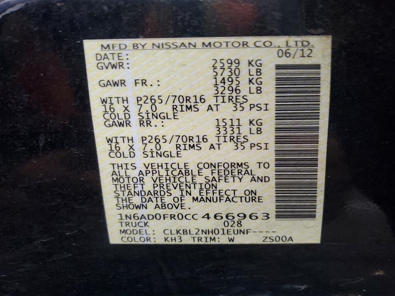69156896 :رقم المزاد ، 1N6AD0FR0CC466963 vin ، 2012 Nissan Frontier مزاد بيع