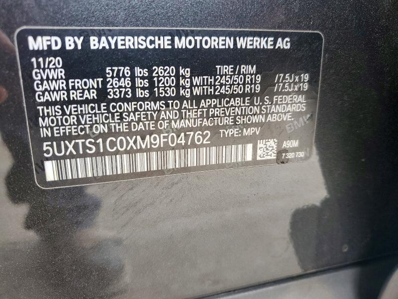 Aukcja sprzedaży 2021 Bmw X3, vin: 5UXTS1C0XM9F04762, numer aukcji: 67861346