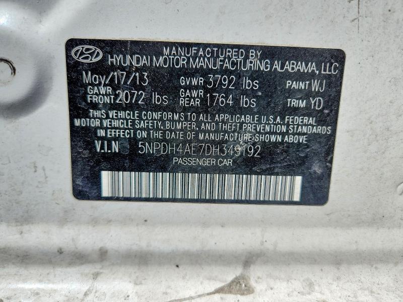 67733246 :رقم المزاد ، 5NPDH4AE7DH349192 vin ، 2013 Hyundai Elantra مزاد بيع