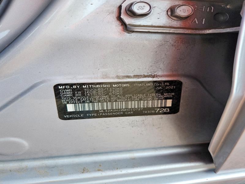 Aukcja sprzedaży 2021 Mitsubishi Mirage, vin: ML32AUHJ2MH010727, numer aukcji: 69510366