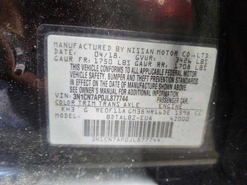 2018 Nissan Versa მანქანა იყიდება აუქციონზე, vin: 3N1CN7AP0JL877744, აუქციონის ნომერი: 69104916