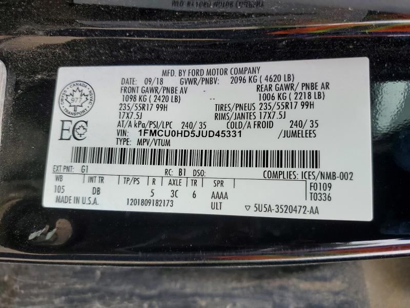 Aukcja sprzedaży 2018 Ford Escape, vin: 1FMCU0HD5JUD45331, numer aukcji: 68926056
