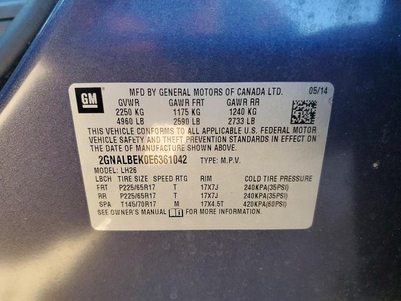 Aukcja sprzedaży 2014 Chevrolet Equinox, vin: 2GNALBEK0E6361042, numer aukcji: 70486616