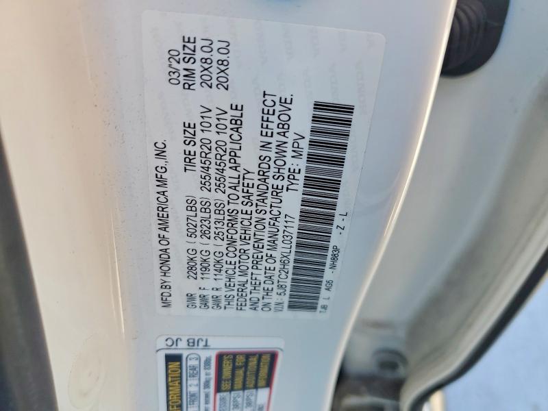 70647096 :رقم المزاد ، 5J8TC2H6XLL037117 vin ، 2020 Acura Rdx مزاد بيع