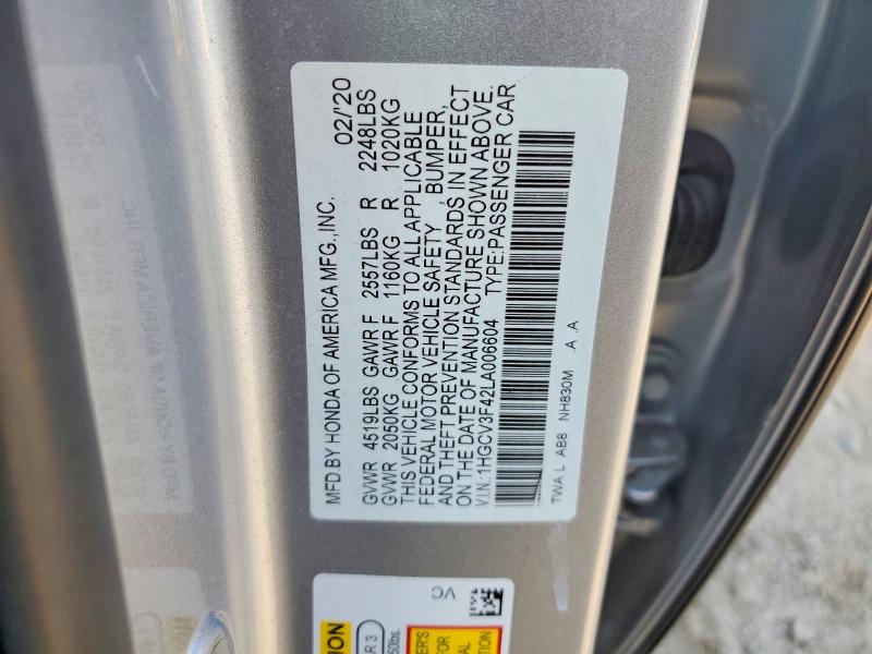 Продажа на аукционе авто 2020 Honda Accord, vin: 1HGCV3F42LA006604, номер лота: 67176876