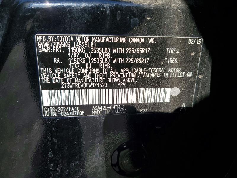 68371866 :رقم المزاد ، 2T3WFREV0FW171529 vin ، 2015 Toyota Rav4 مزاد بيع