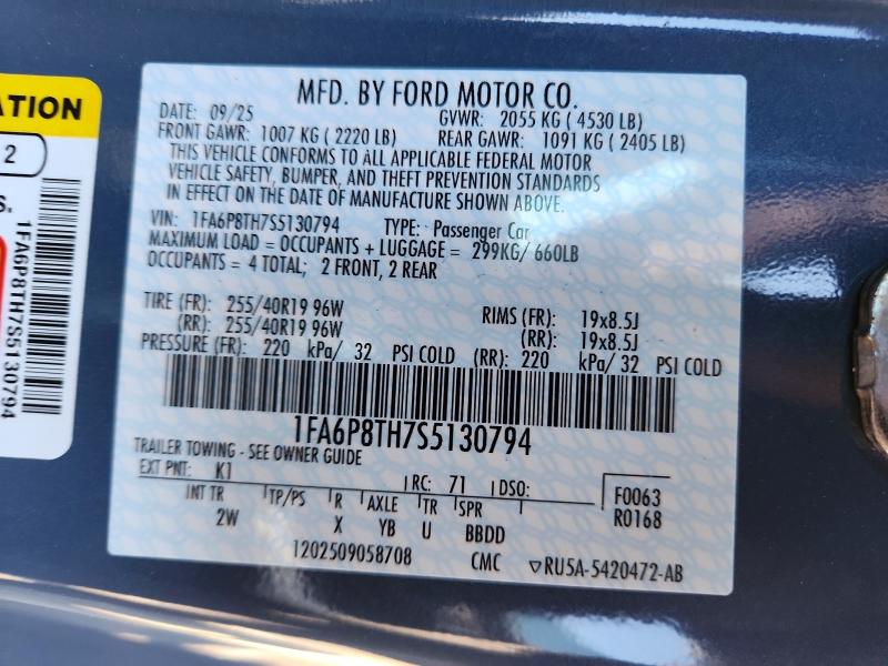 67405606 :رقم المزاد ، 1FA6P8TH7S5130794 vin ، 2025 Ford Mustang مزاد بيع