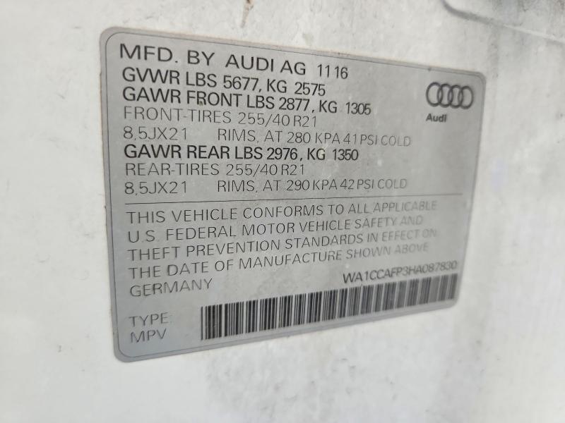 2017 Audi Sq5 მანქანა იყიდება აუქციონზე, vin: WA1CCAFP3HA087830, აუქციონის ნომერი: 68683266