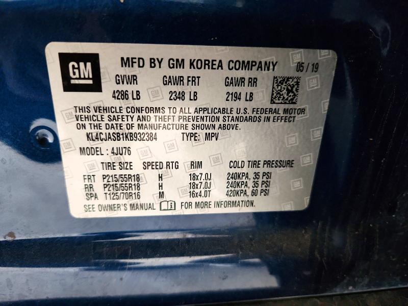 2019 Buick Encore მანქანა იყიდება აუქციონზე, vin: KL4CJASB1KB932384, აუქციონის ნომერი: 70366596