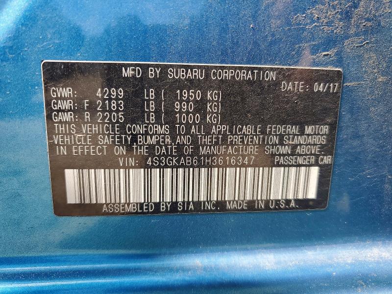 67705526 :رقم المزاد ، 4S3GKAB61H3616347 vin ، 2017 Subaru Impreza مزاد بيع