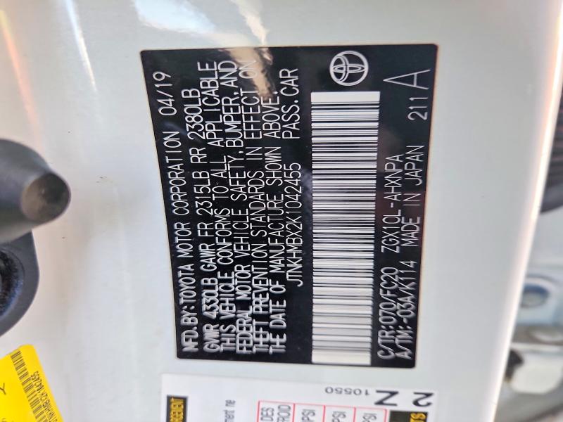 2019 Toyota C-hr მანქანა იყიდება აუქციონზე, vin: JTNKHMBX2K1042455, აუქციონის ნომერი: 67509206