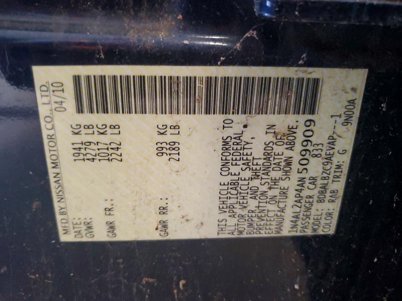2010 Nissan Altima მანქანა იყიდება აუქციონზე, vin: 1N4AL2AP4AN509909, აუქციონის ნომერი: 66485246