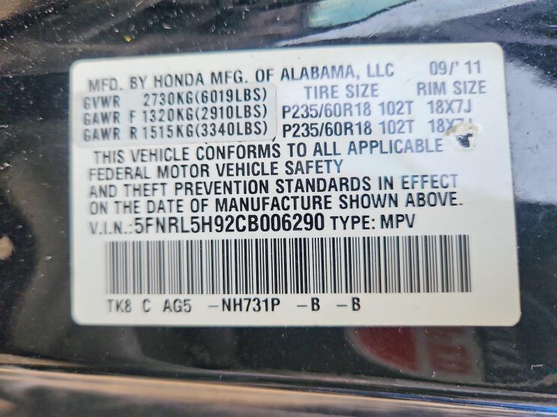 Aukcja sprzedaży 2012 Honda Odyssey, vin: 5FNRL5H92CB006290, numer aukcji: 67157016