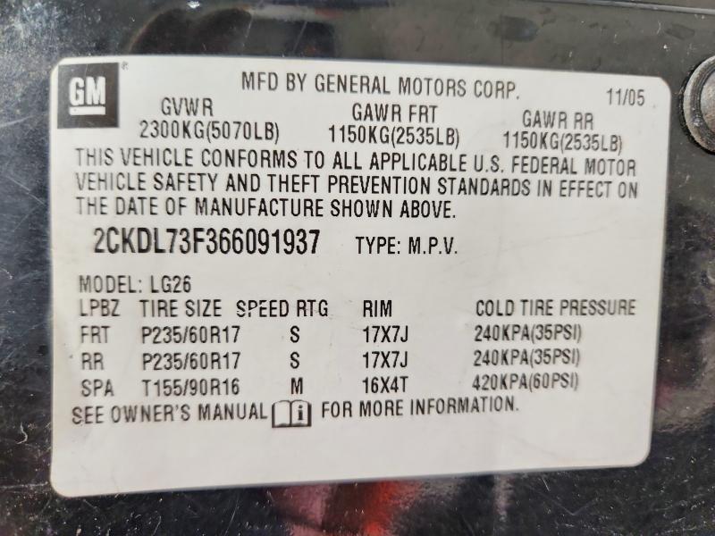 2006 Pontiac Torrent მანქანა იყიდება აუქციონზე, vin: 2CKDL73F366091937, აუქციონის ნომერი: 70257666