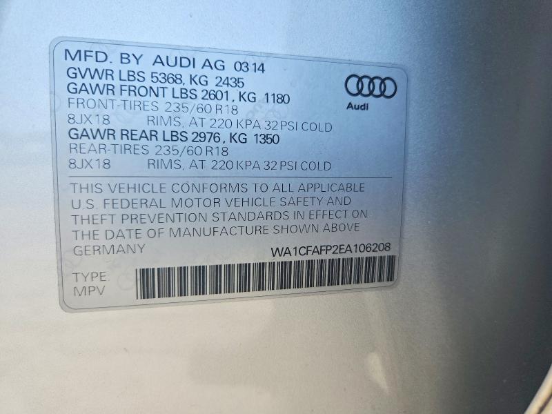 2014 Audi Q5 მანქანა იყიდება აუქციონზე, vin: WA1CFAFP2EA106208, აუქციონის ნომერი: 68273836