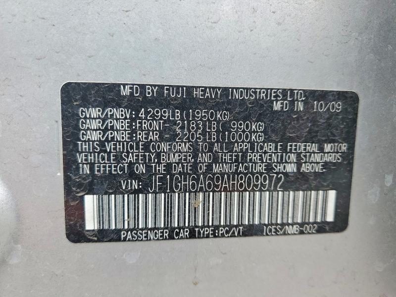 2010 Subaru Impreza მანქანა იყიდება აუქციონზე, vin: JF1GH6A69AH809972, აუქციონის ნომერი: 70298276