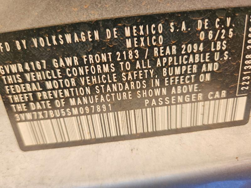67798406 :رقم المزاد ، 3VW7X7BU5SM097891 vin ، 2025 Volkswagen Jetta مزاد بيع