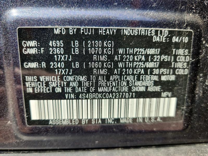 Aukcja sprzedaży 2010 Subaru Outback, vin: 4S4BRDKC0A2377071, numer aukcji: 67483706