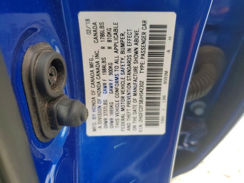 67319766 :رقم المزاد ، 2HGFC2F58JH542302 vin ، 2018 Honda Civic مزاد بيع