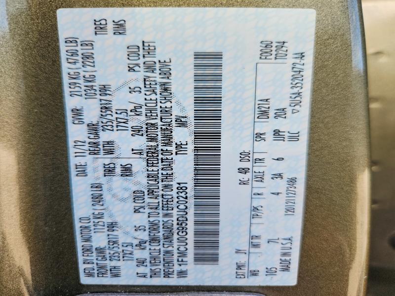 68024786 :رقم المزاد ، 1FMCU0G95DUC02381 vin ، 2013 Ford Escape مزاد بيع