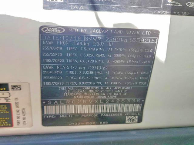 Aukcja sprzedaży 2020 Land Rover Discovery, vin: SALRG2RVXL2425336, numer aukcji: 70884816
