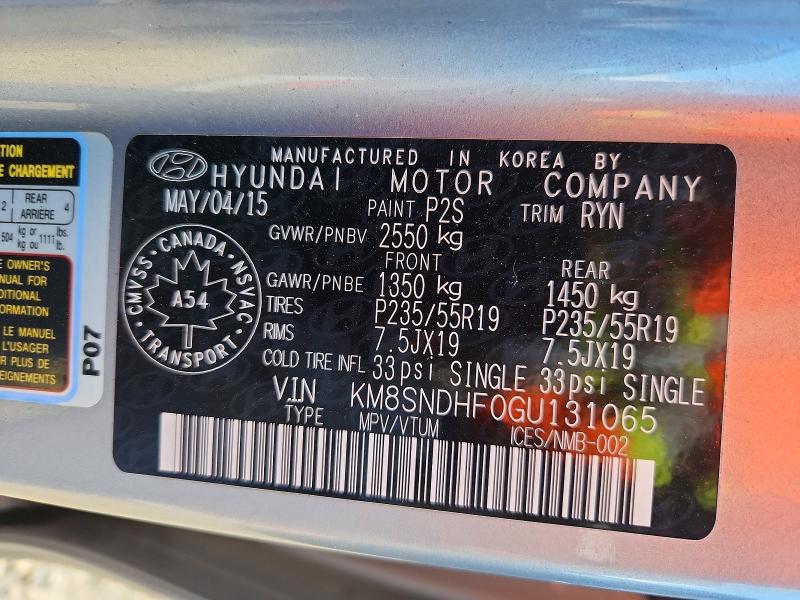 Продажа на аукционе авто 2016 Hyundai Santa Fe, vin: KM8SNDHF0GU131065, номер лота: 71014646