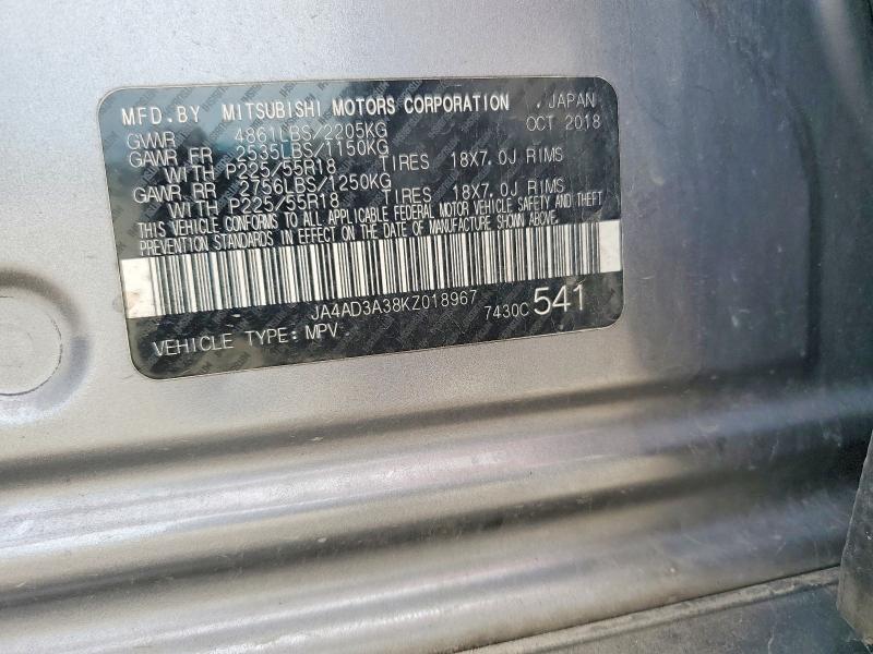 2019 Mitsubishi Outlander მანქანა იყიდება აუქციონზე, vin: JA4AD3A38KZ018967, აუქციონის ნომერი: 69903296