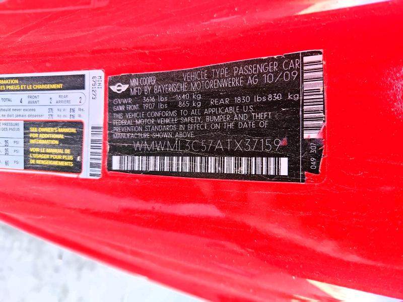 Aukcja sprzedaży 2010 Mini Cooper, vin: WMWML3C57ATX37159, numer aukcji: 66721146